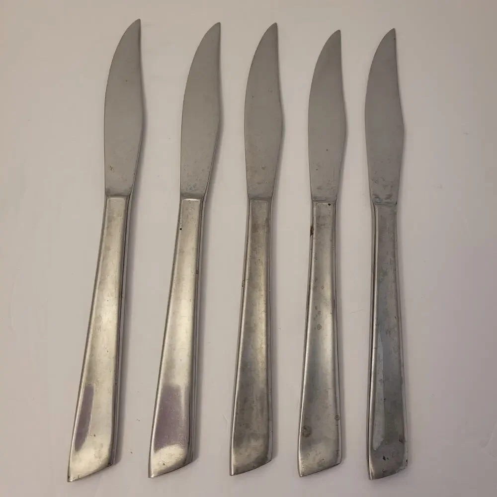 Set of 5 Solid Stainless Steel Dinner Steak Knives Japan Serrated Edge Pre-Owned